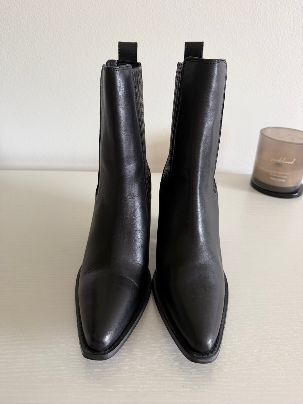 Mango Black Leather Pointed-Toe Ankle Boots